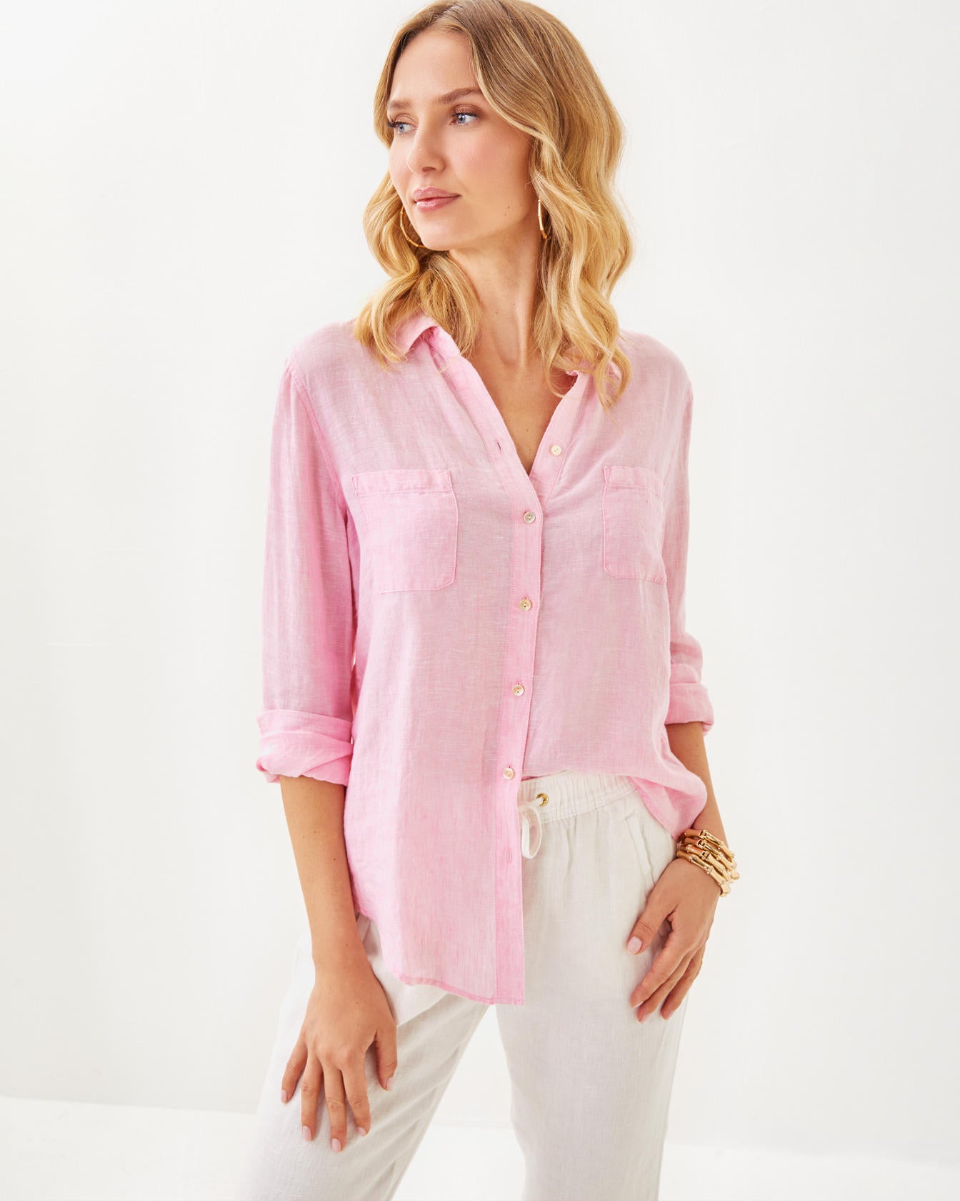 Sea View Linen Button Down Top