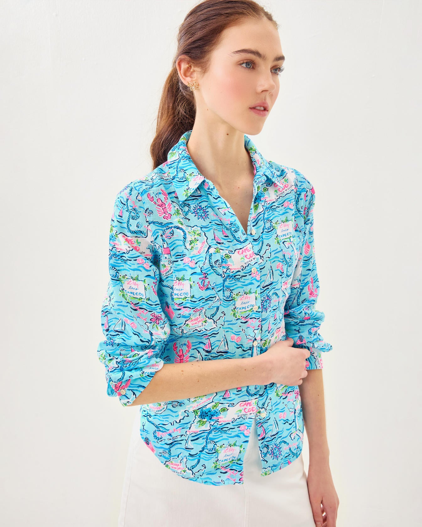 Sea View Button Down Top