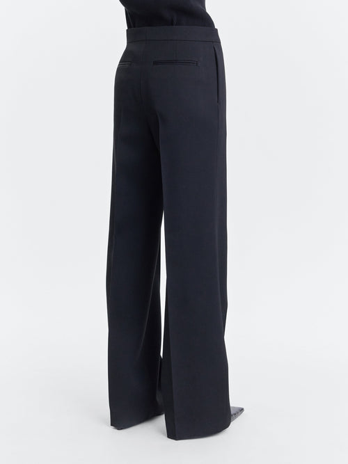 Black Sharp Wool Suiting Straight-Leg Trouser