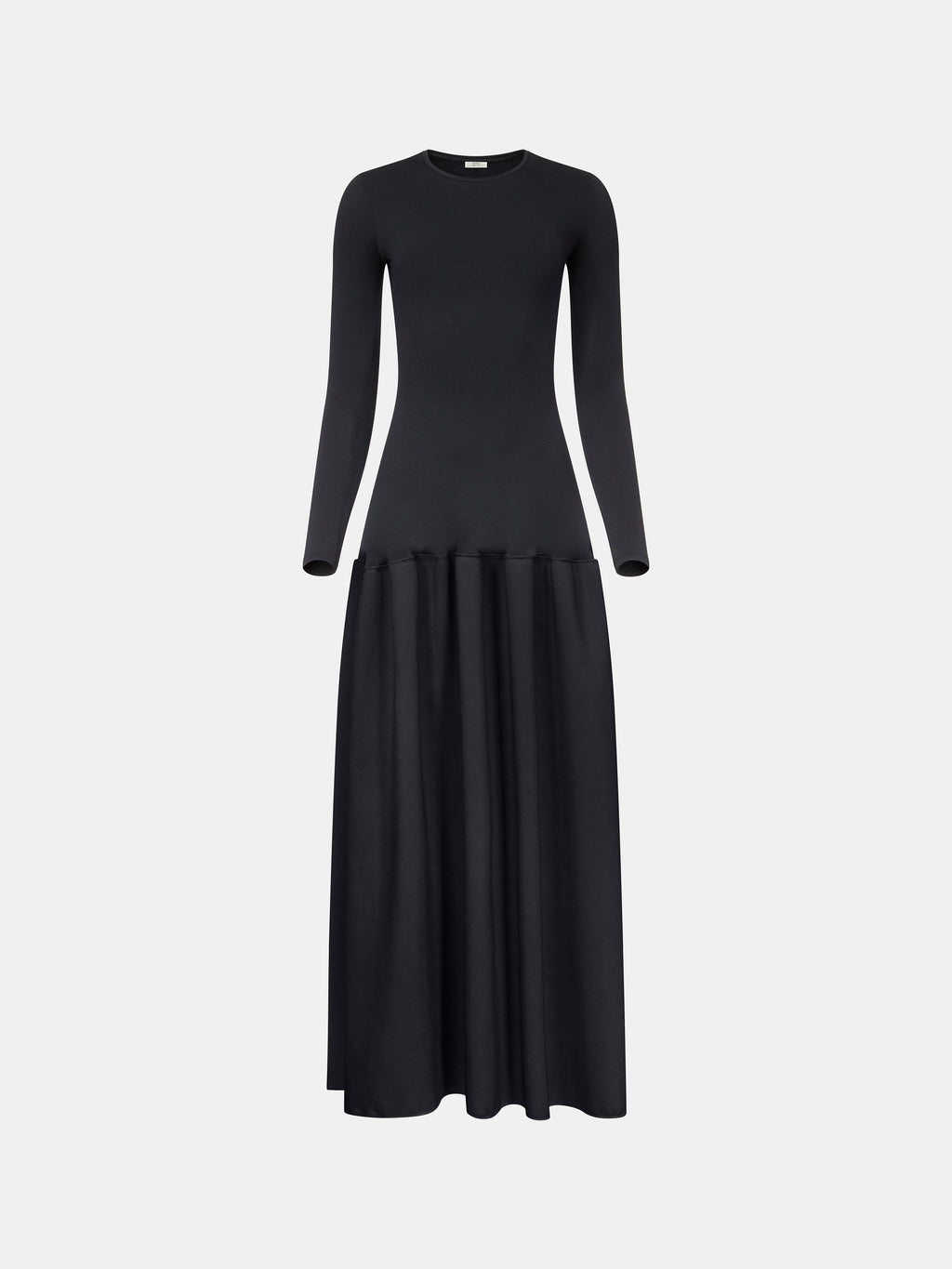 Black Stretch Jersey & Duchesse Satin Fitted Drop-Waist Gown