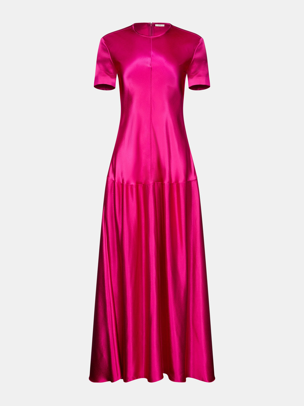 Fuchsia Hammered Satin Short-Sleeve Bias-Cut Drop-Waist Dress