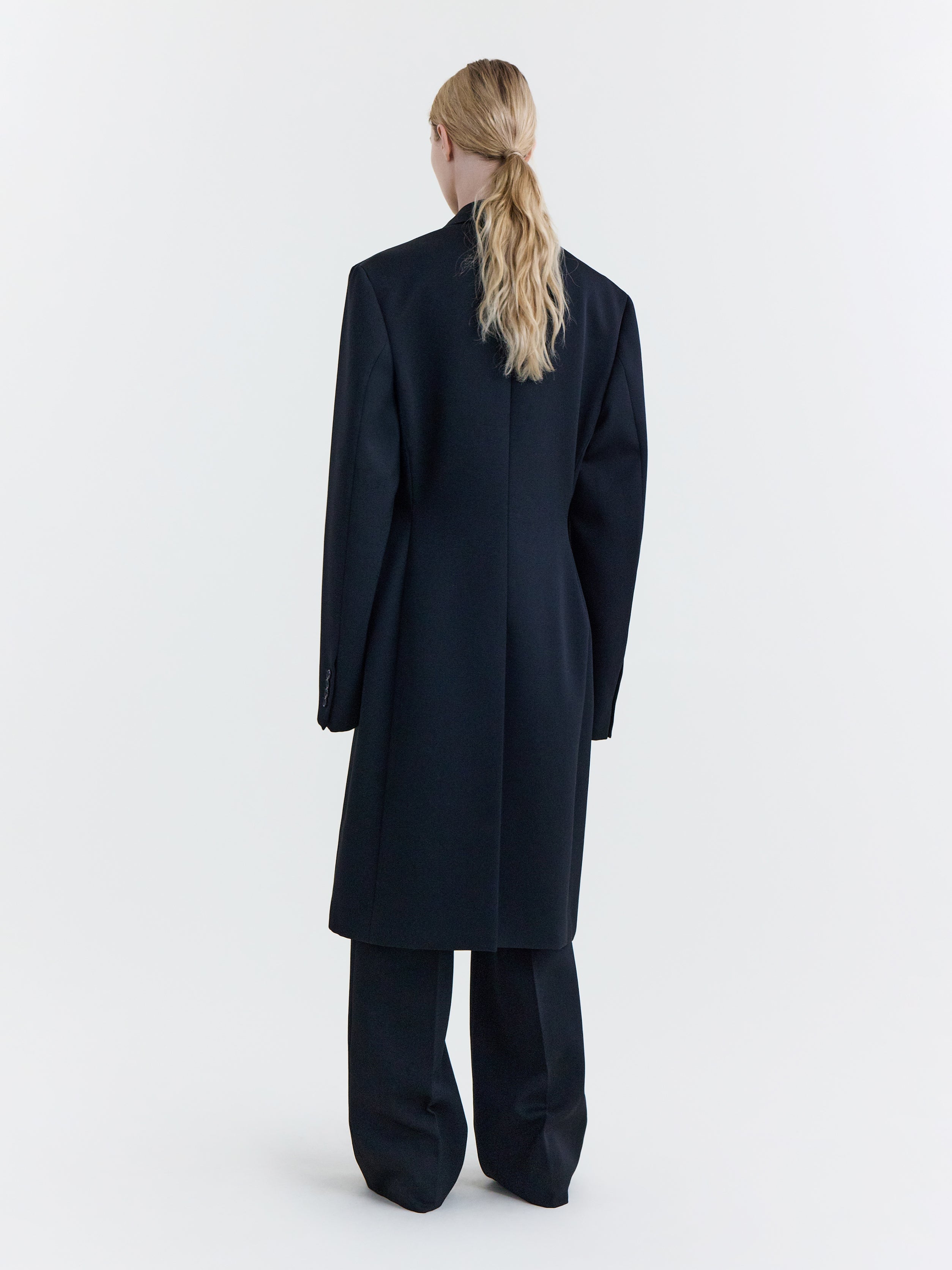 Black Sharp Wool Tailoring Molded Blazer Coat