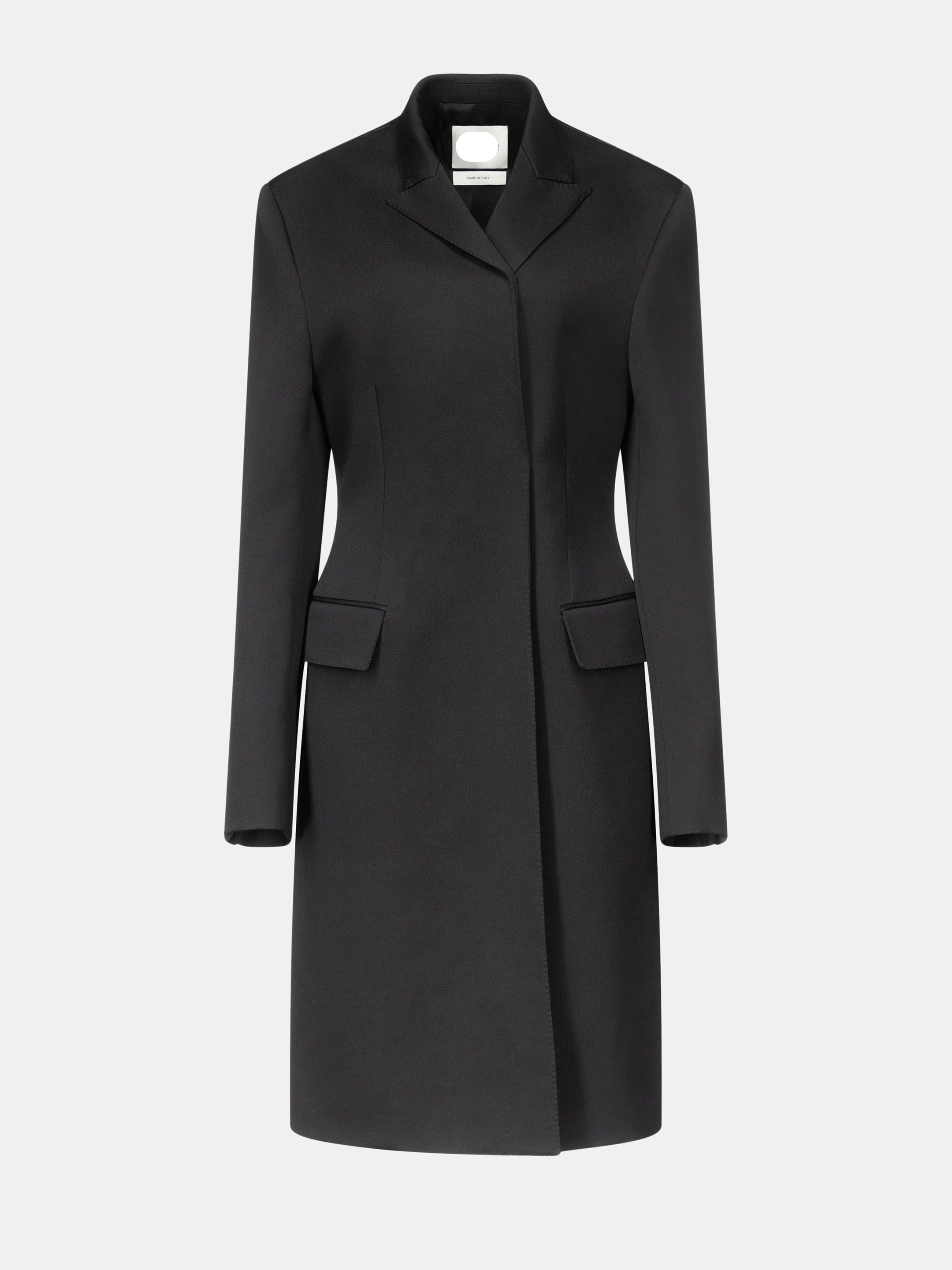 Black Sharp Wool Tailoring Molded Blazer Coat