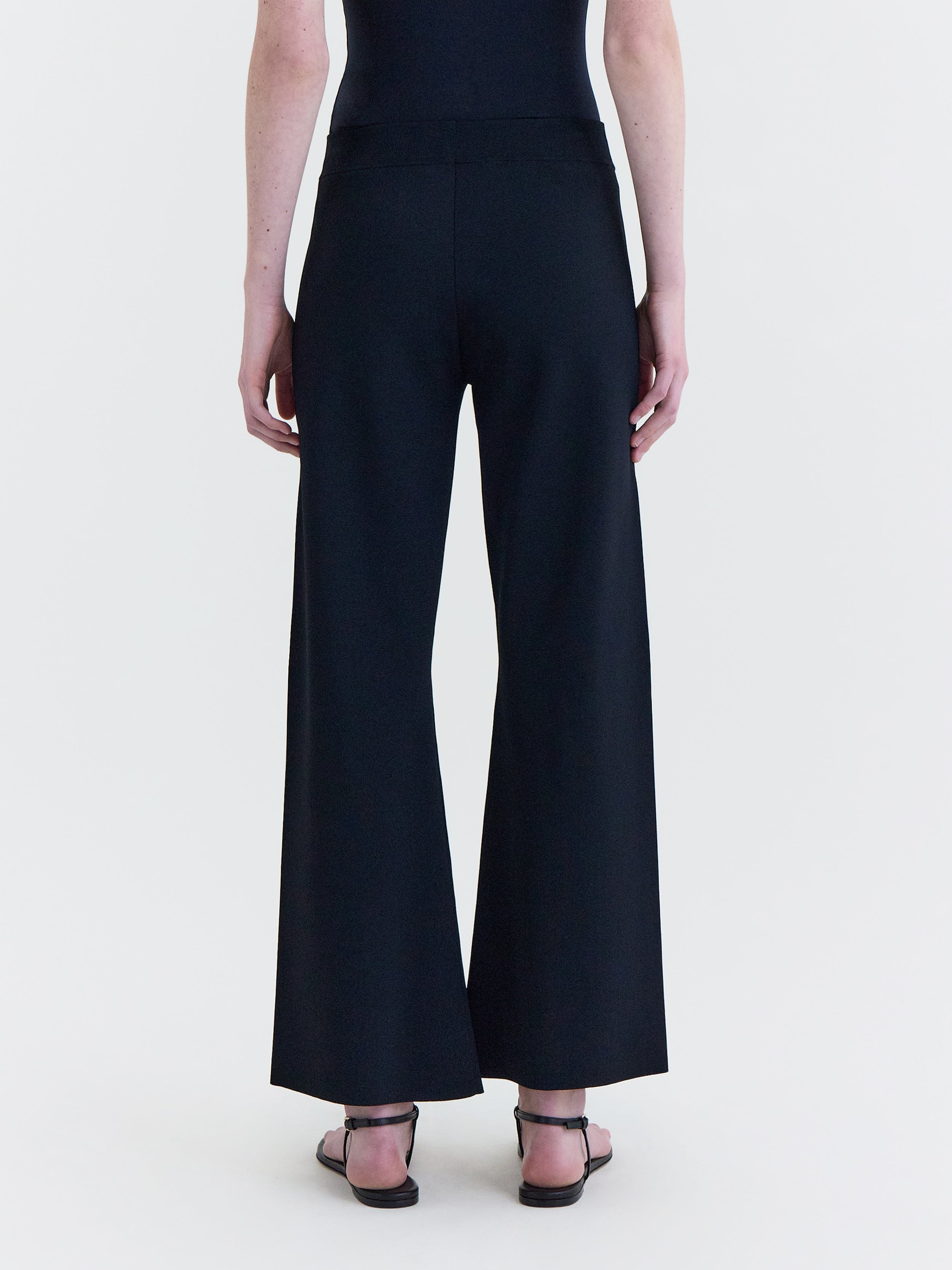 Black Stretch Viscose Knit Cropped Flare Pant
