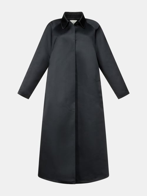 Black Duchesse Satin Relaxed Car Coat