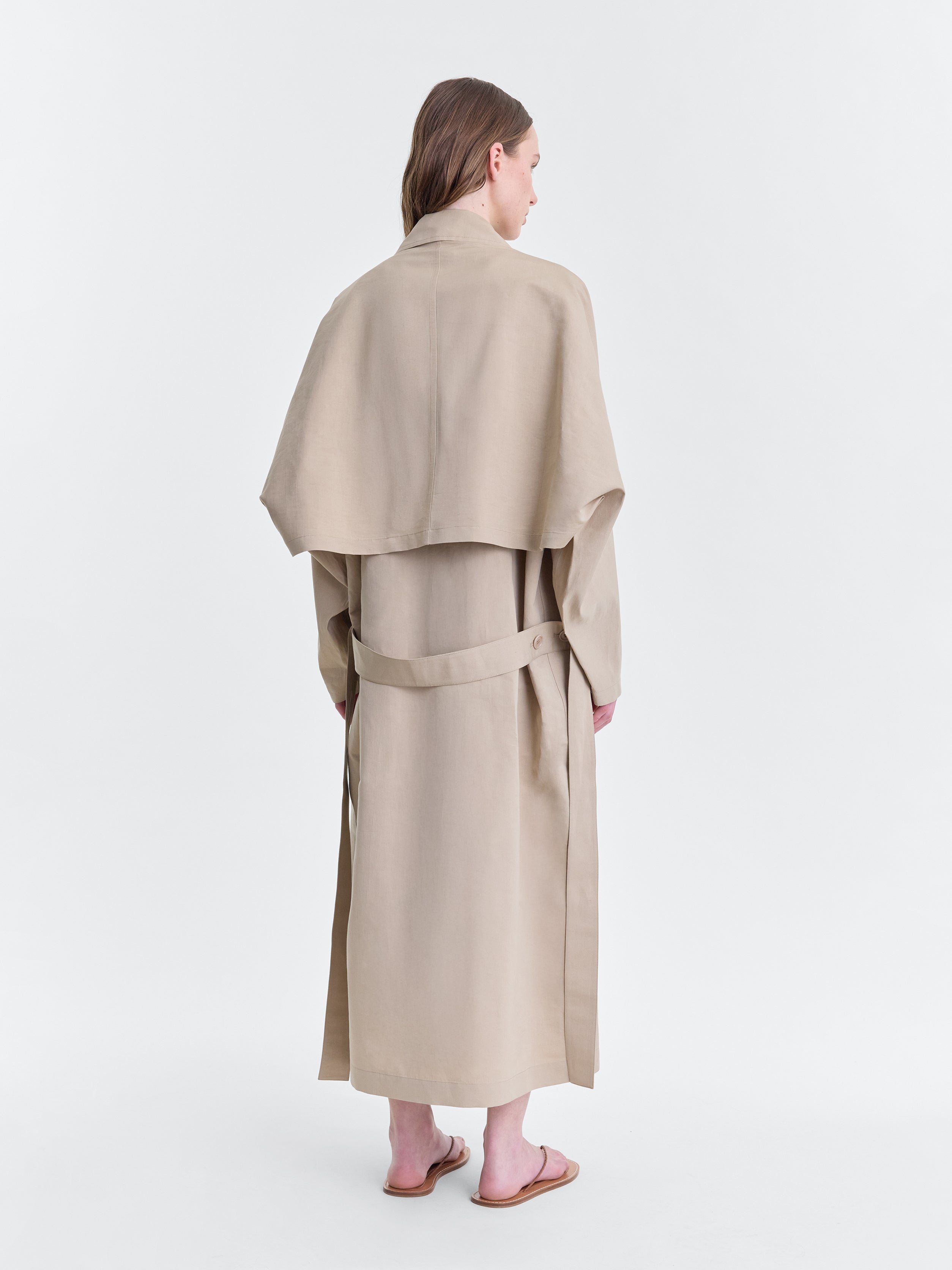 Ecru Lightweight Cotton Silk Faille Unstructured Trench Coat