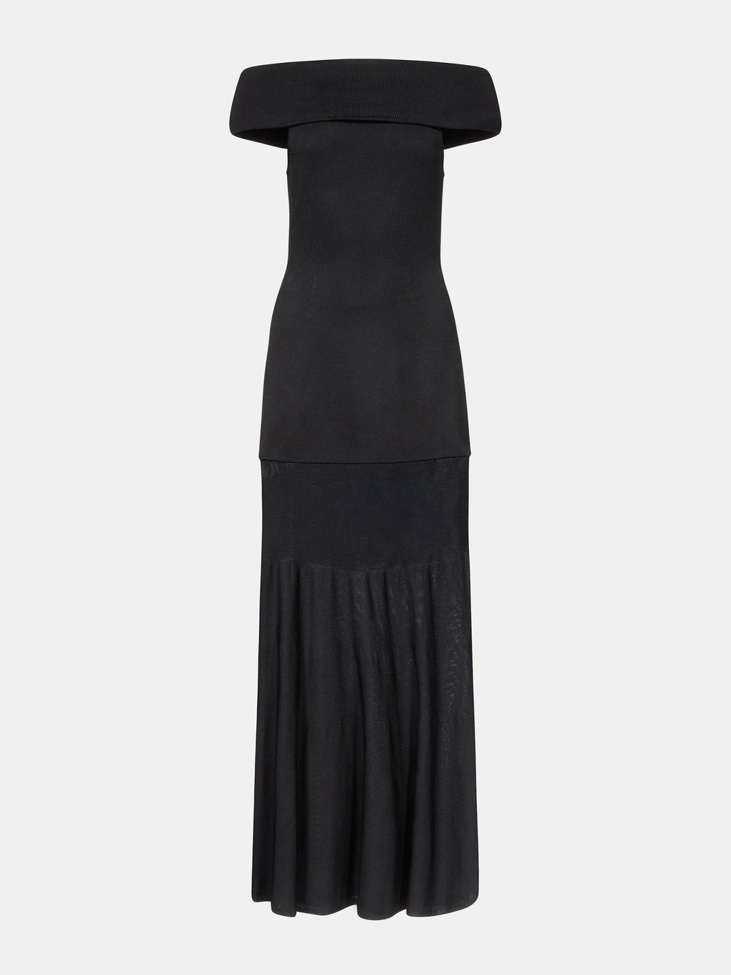 Black Viscose Cotton Blend Knit Off-Shoulder Sculpted Gown