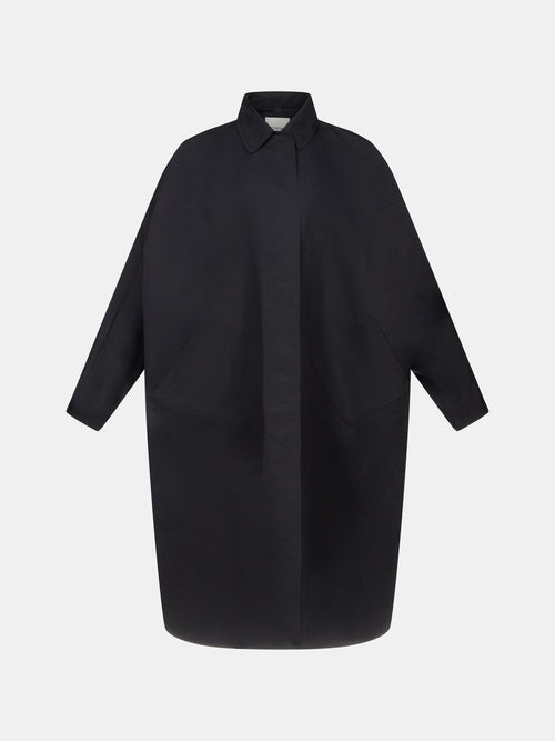 Black Lightweight Cotton Silk Faille Raglan Sleeve Parka