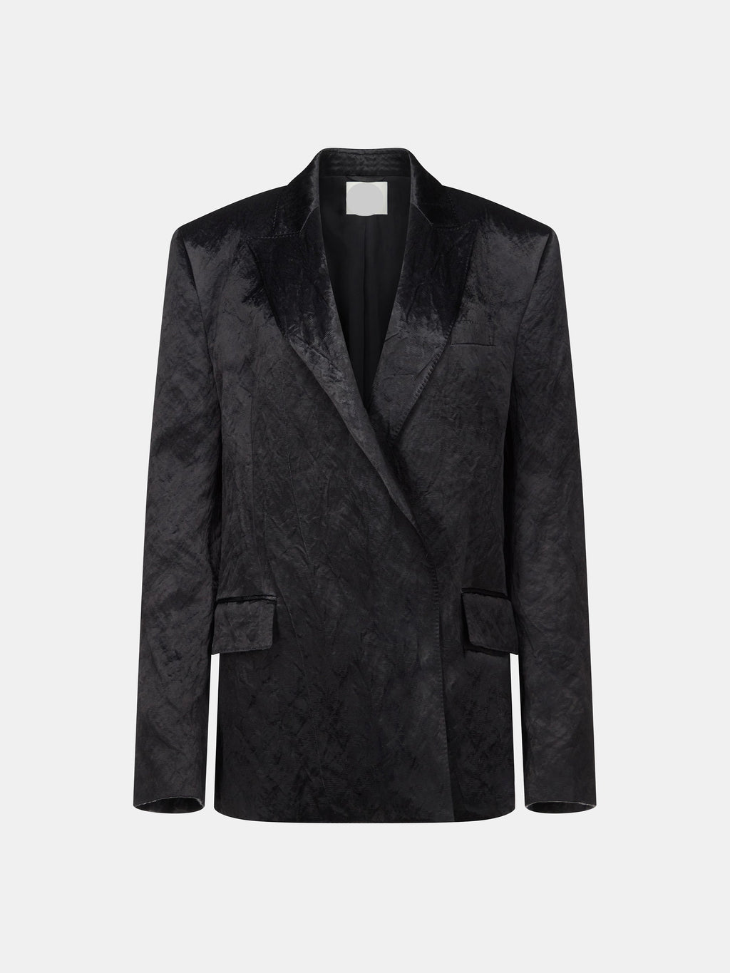 Black Coated Metallic Cotton Double-Breasted Blazer