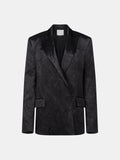Black Coated Metallic Cotton Double-Breasted Blazer