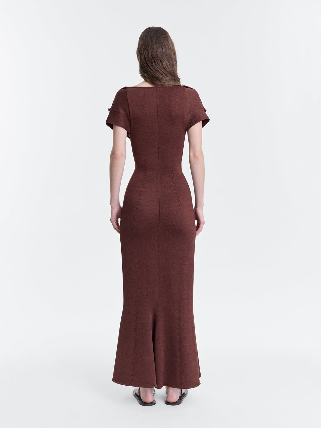 Deep Red Compact Cotton Knit Sculpted Dress