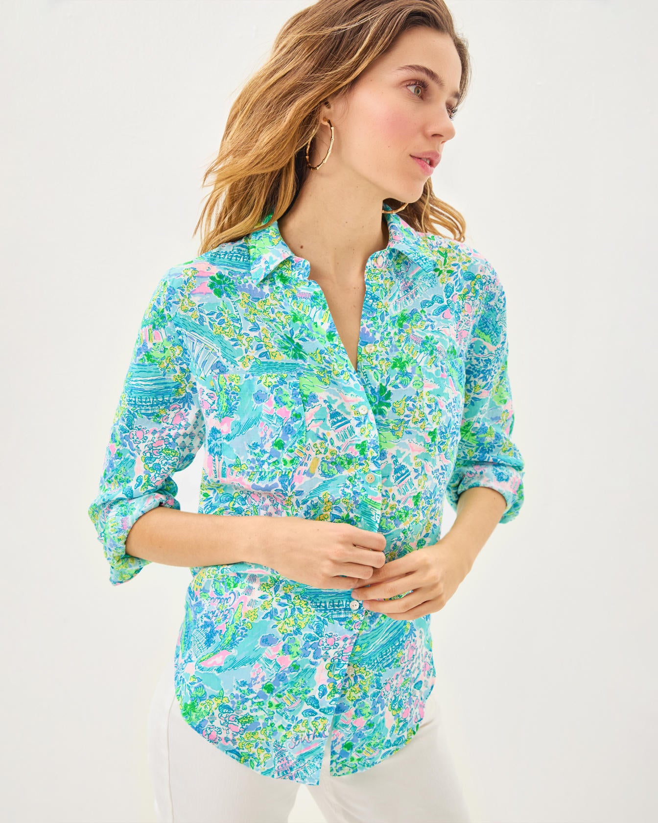 Sea View Button Down Top