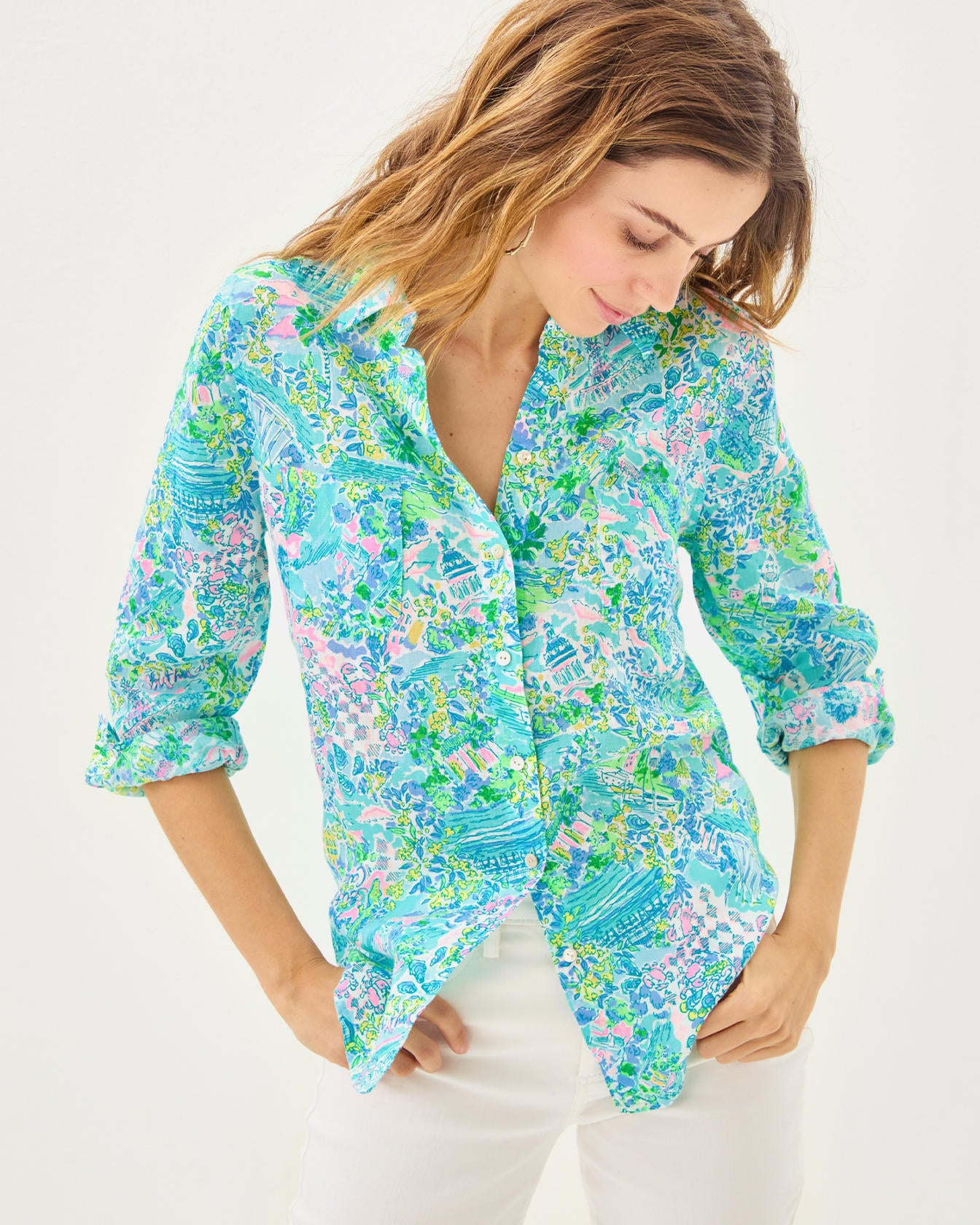 Sea View Button Down Top