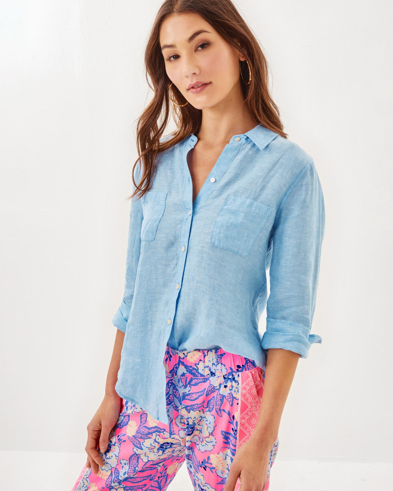 Sea View Linen Button Down Top