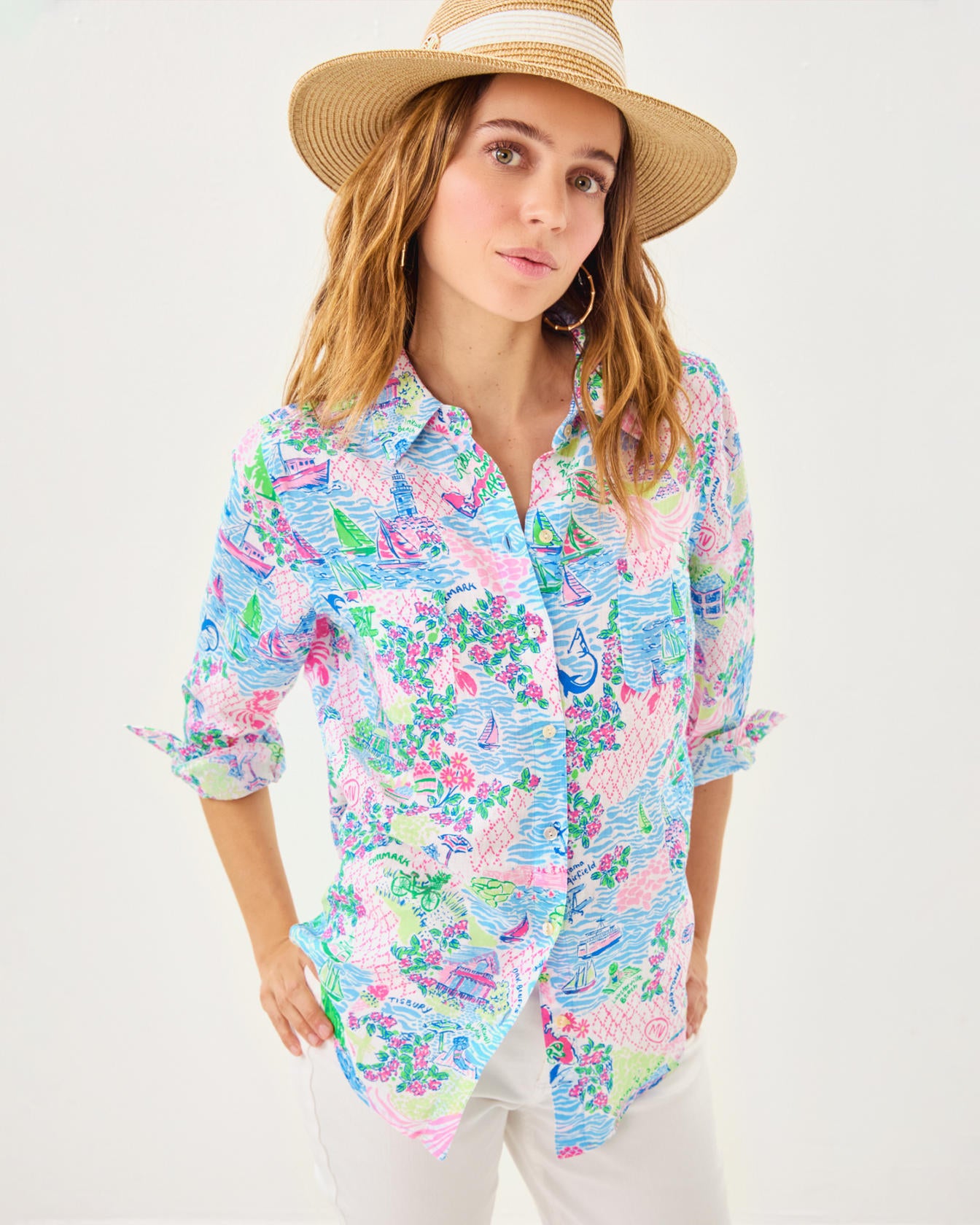 Sea View Button Down Top