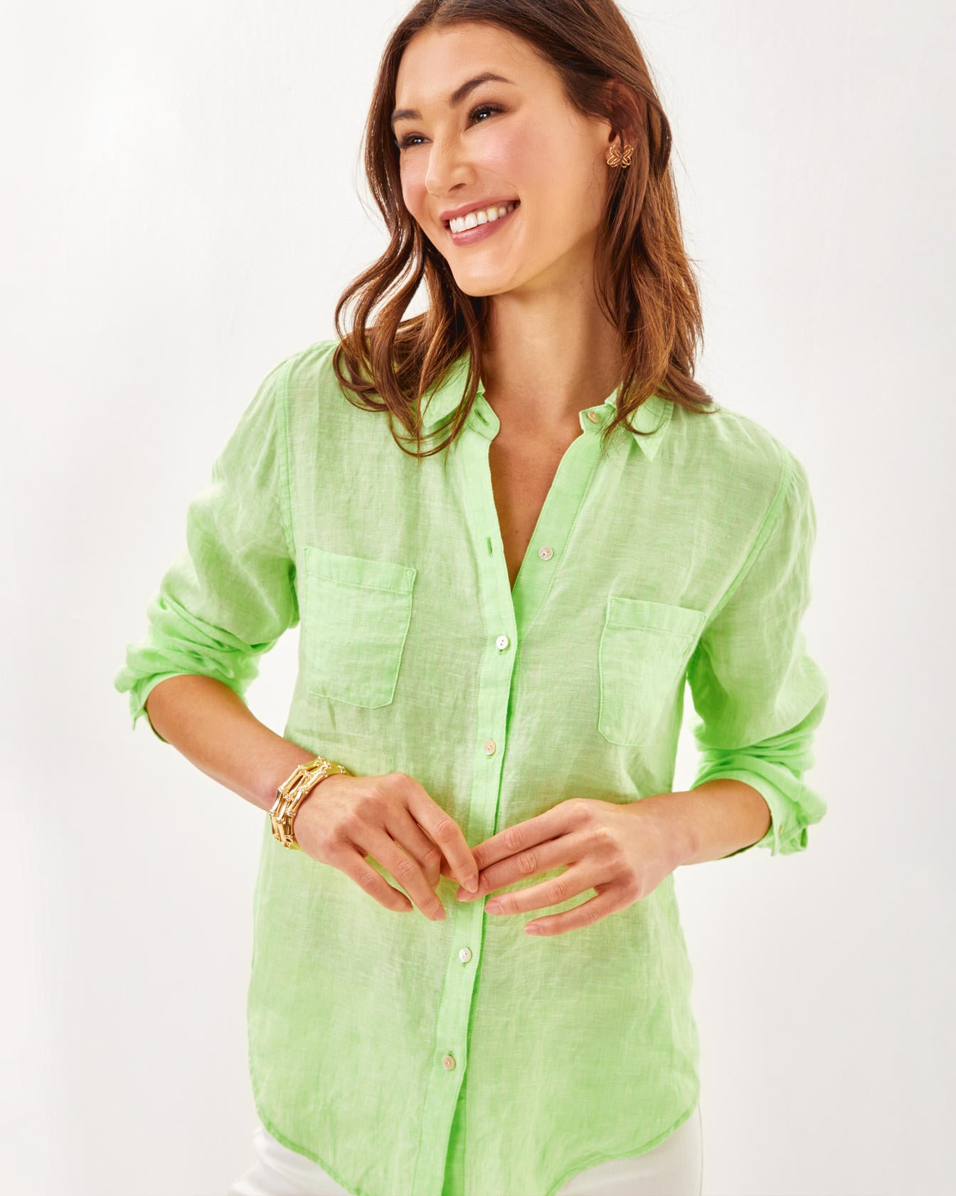 Sea View Linen Button Down Top