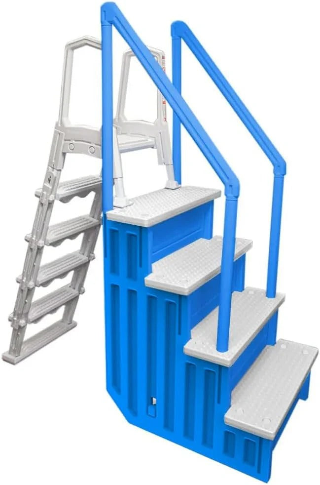 Non-slip pool entrance steps | Gray | Suitable for above-ground pools | Can be installed on patios with a height of 122 to 137 cm | Maximum load capacity 136 kg